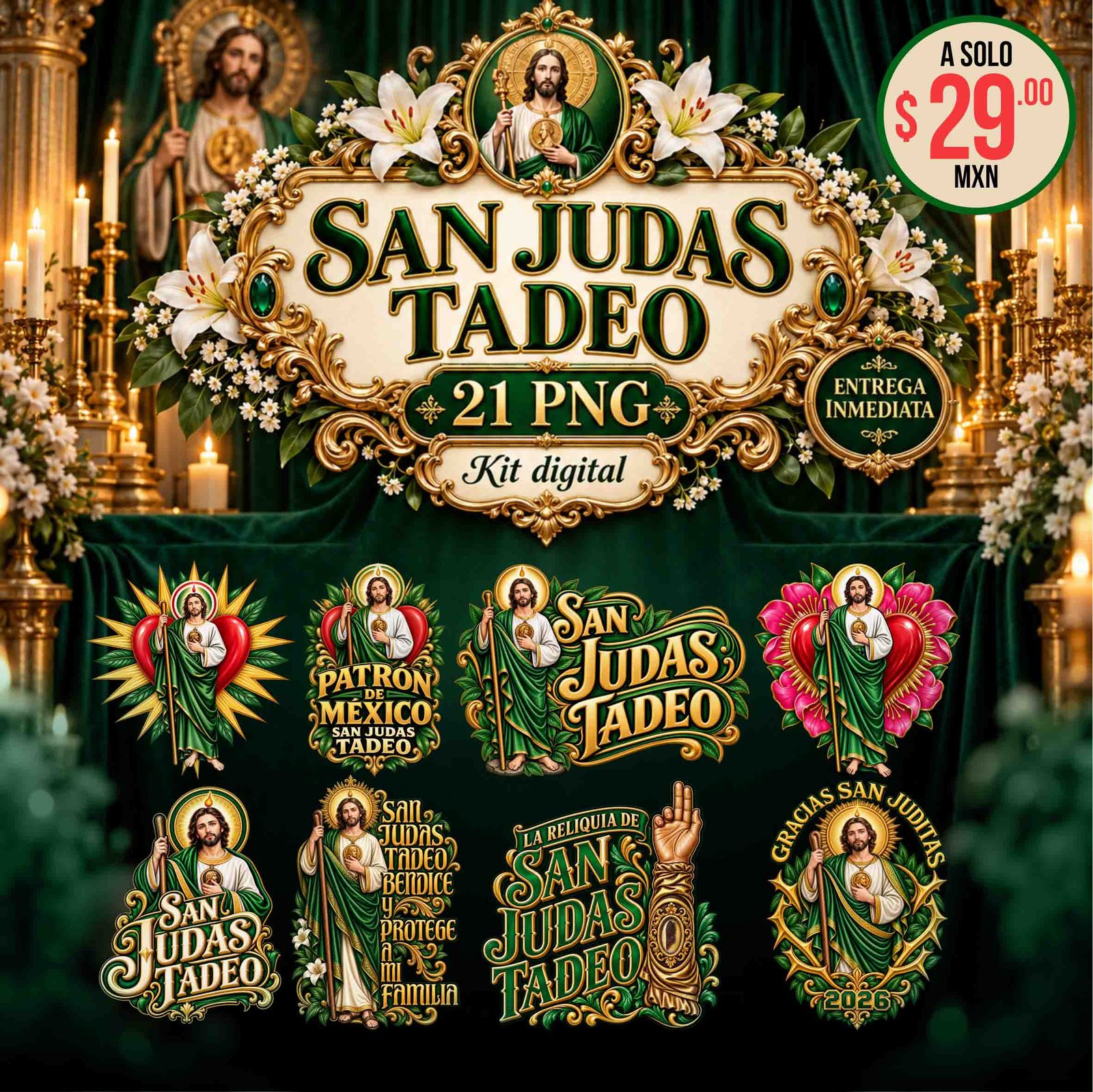 San Judas Tadeo – 21 Diseños PNG para DTF y Sublimación